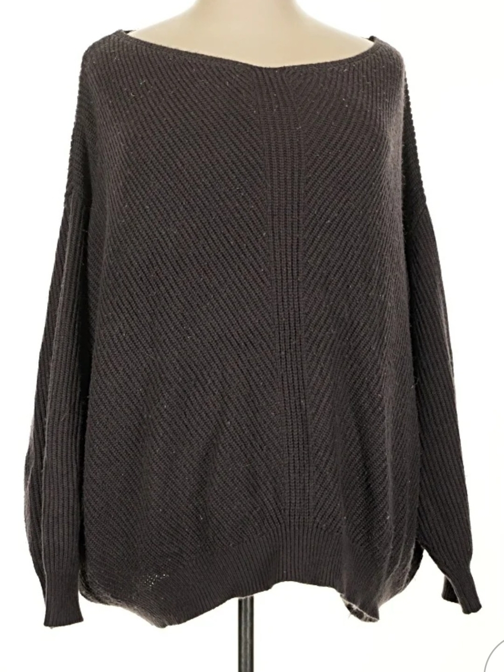 Women's Off-the-Shoulder Black Knit Sweater - Relaxed Fit